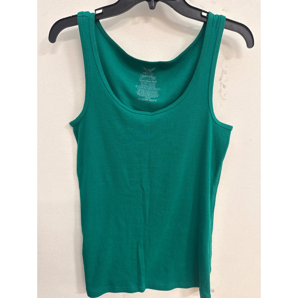 Faded Glory Womens Green Ribbed Must-Have Tank Top XL 16-18 Scoop Neck Sleeveles